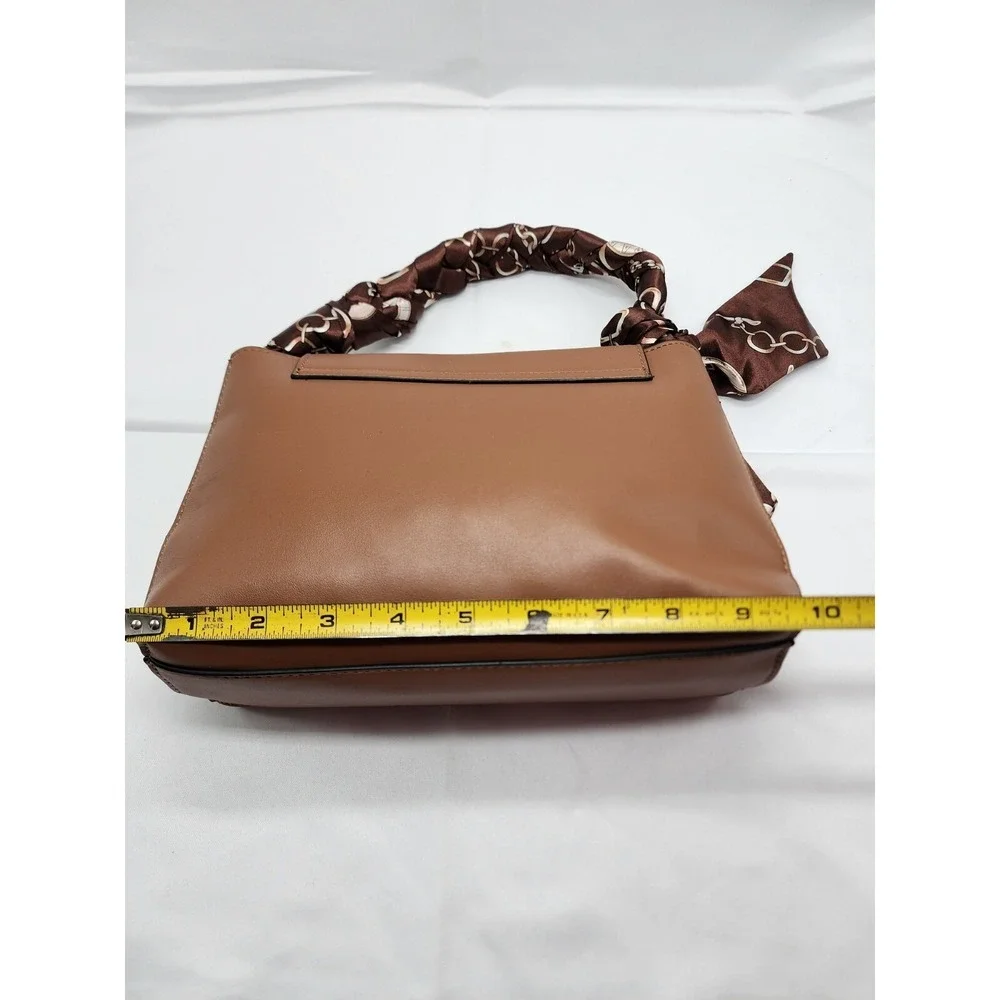 NWT Nicole Miller New York Womens Leather Shoulder Bag Tan Scarf Accent Medium